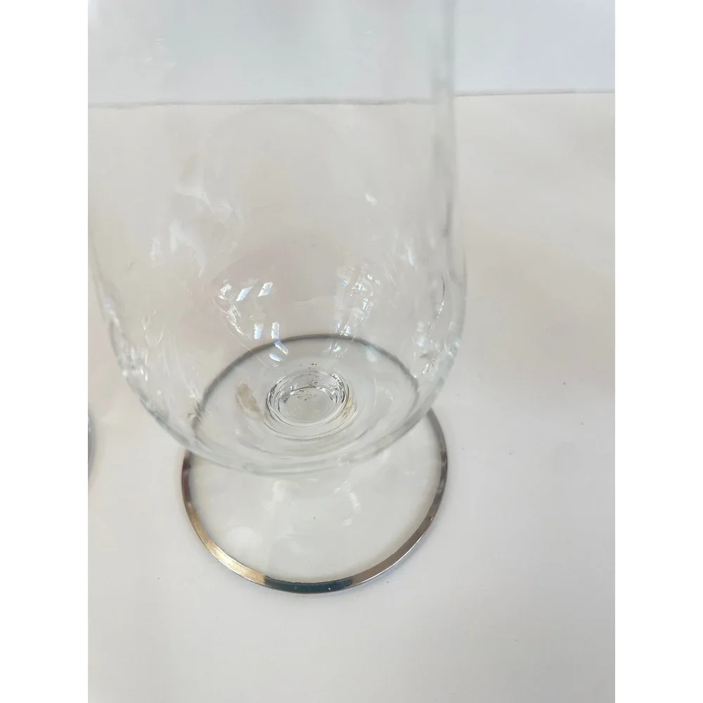 Vintage Hurricane Champagne Cocktail Glass Silver Rim Stemmed Barware Set of 5